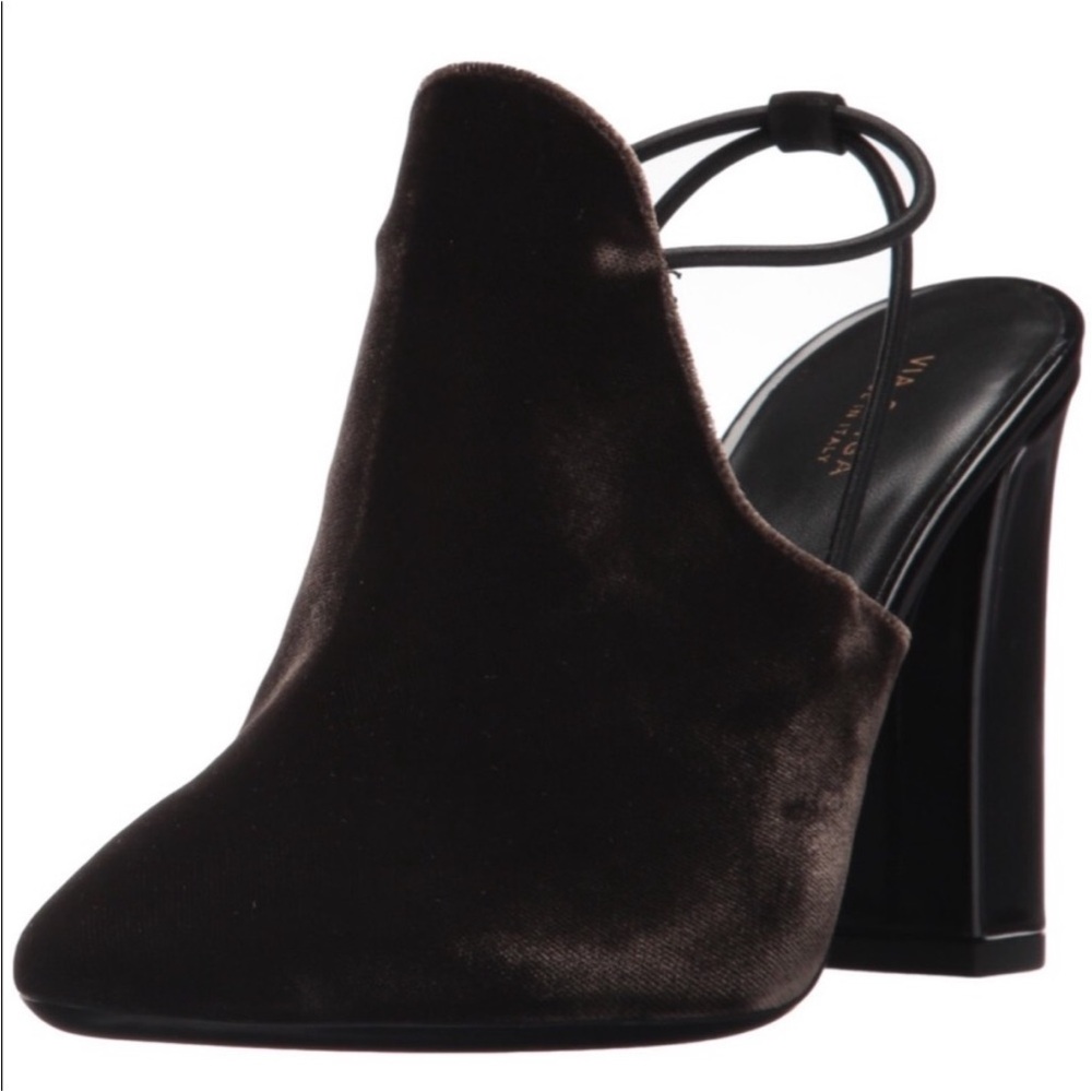 Via Spriga Arina Bark Brown Velvet Slingback Heel Mule